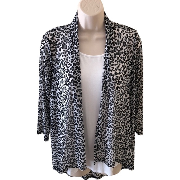Two piece white tank with leopard print jacket, small - Picture 1 of 11